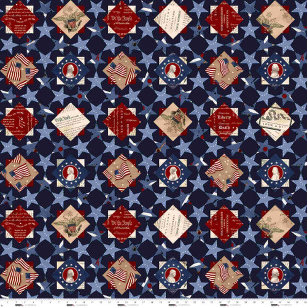 Fabric Studio E Navy Cheater Panel United We Stand by the Quarter Yard 8582-77